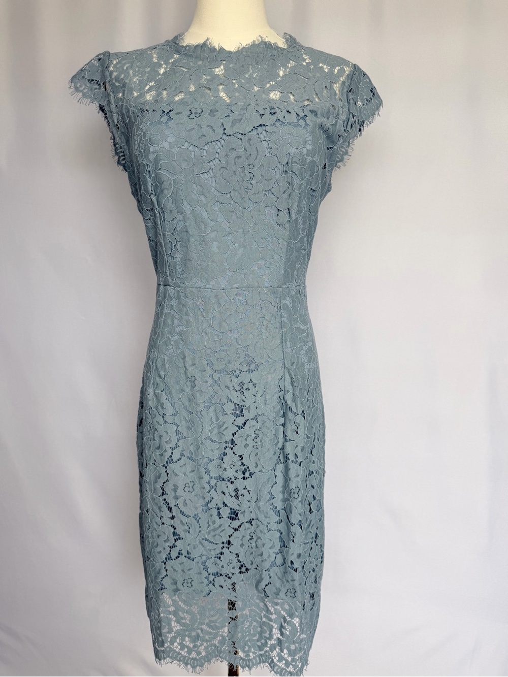 NWT Merokeety Gray-Blue Lace Cap-Sleeve Formal Midi Dress, Small
